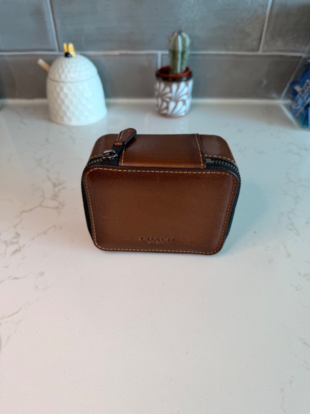 Coach Small Travel Case 38087 Brown Leather Shearling Jewelry Case